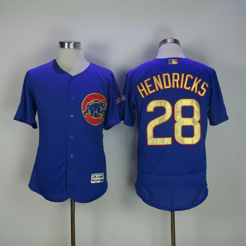 Men Chicago Cubs #28 Hendricks Blue Champion MLB Jerseys